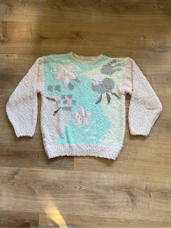Vintage Sweaters - Vintage 80s 90s J.S. Fashion Pastel Chunky Knit Floral Sweater Medium Large
